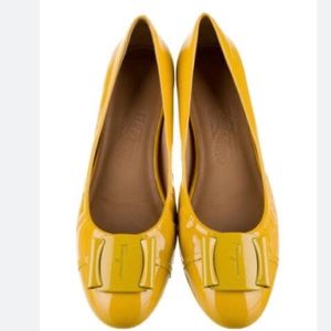 Salvatore Ferragamo Women Yellow Bow Flats Size 9 1/2 B